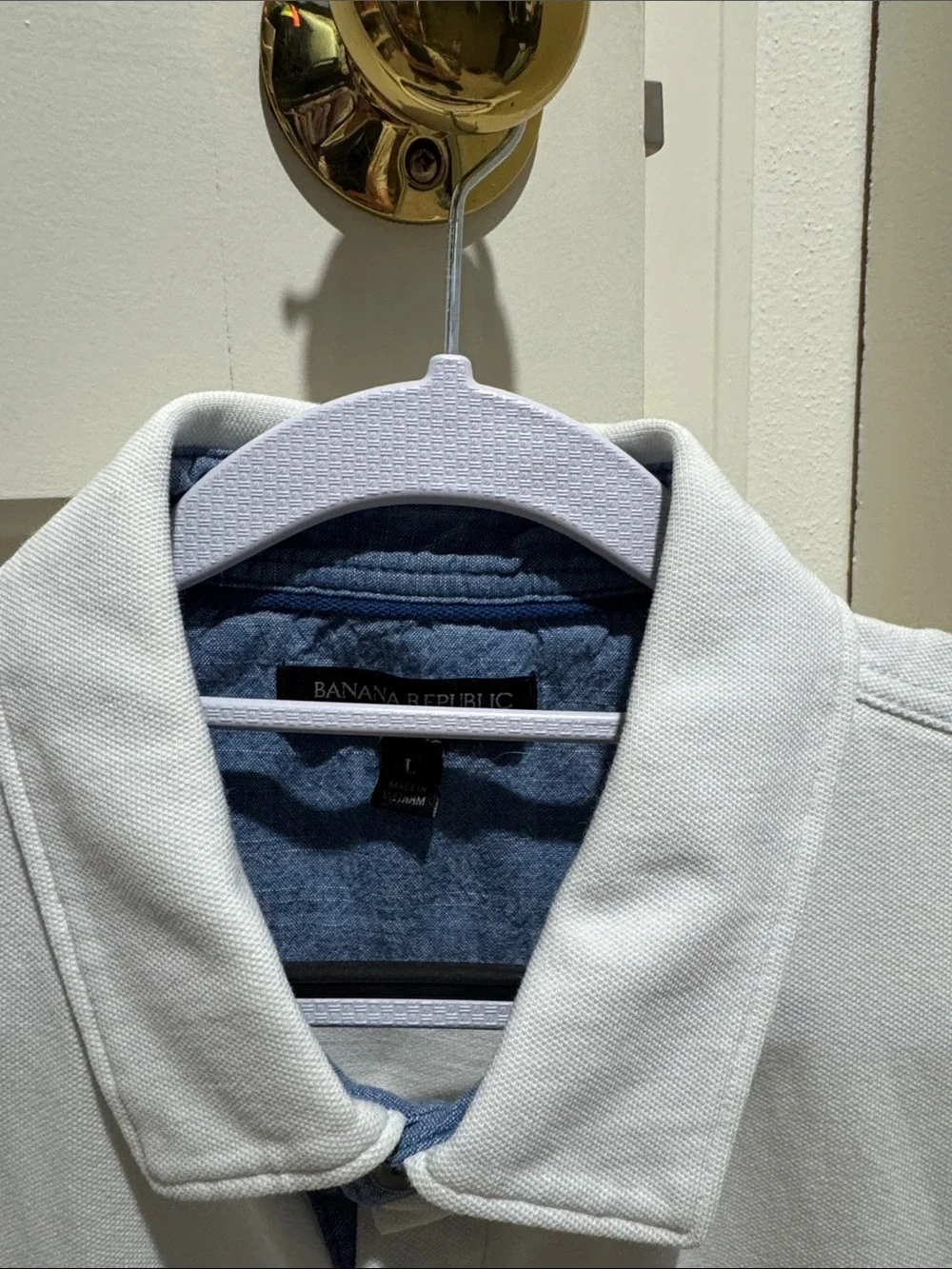 Banana Republic White Polo with Navy Blue Chest Stripe